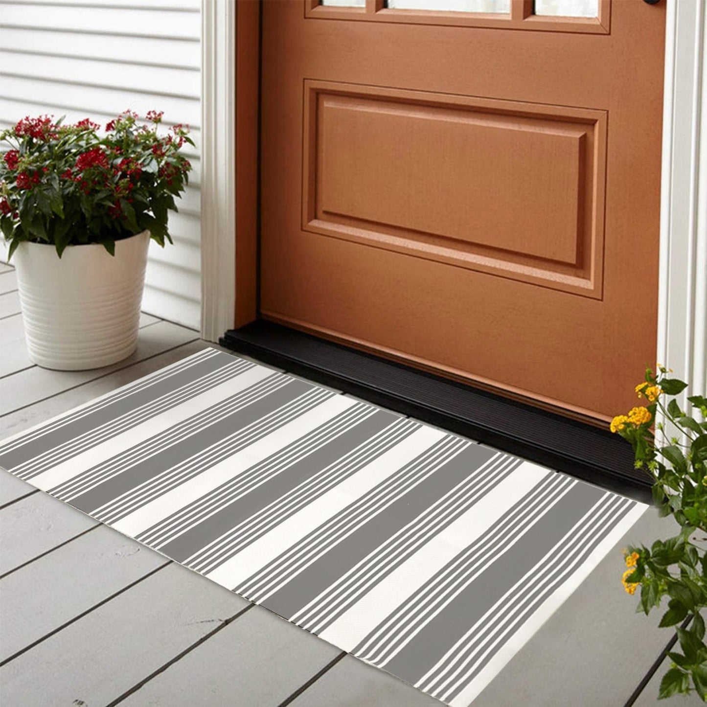 Miles Grey Stripe Rug | 24" x 36" - Second East LLC