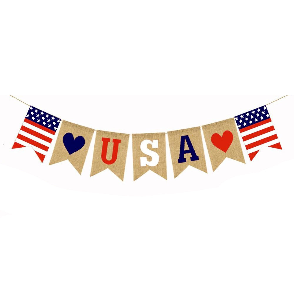 Burlap Banner - USA Hearts - Second East LLC