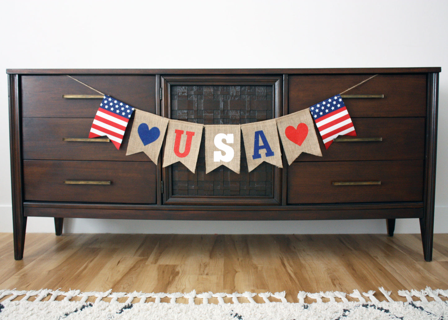 Burlap Banner - USA Hearts - Second East LLC