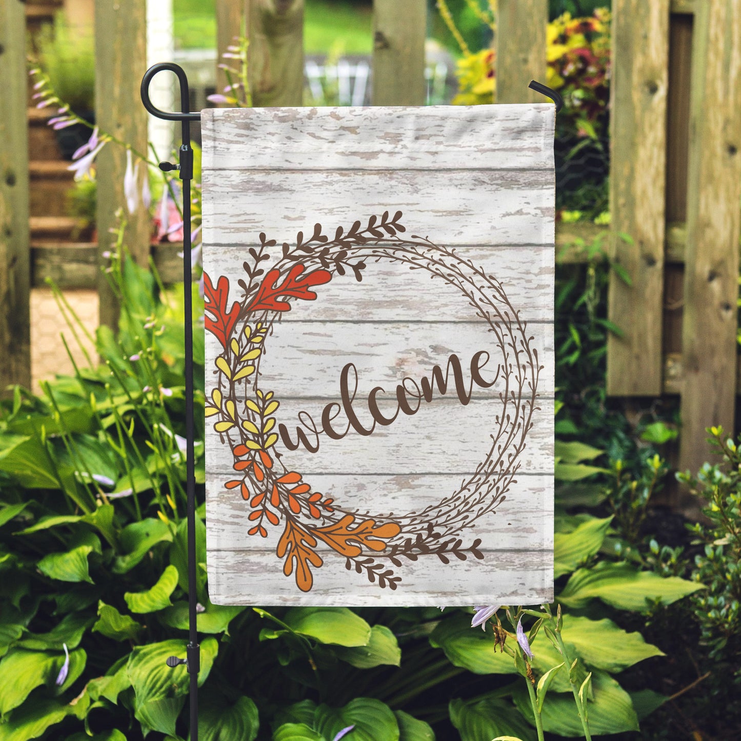 Welcome Rustic Wreath Garden Flag - Second East