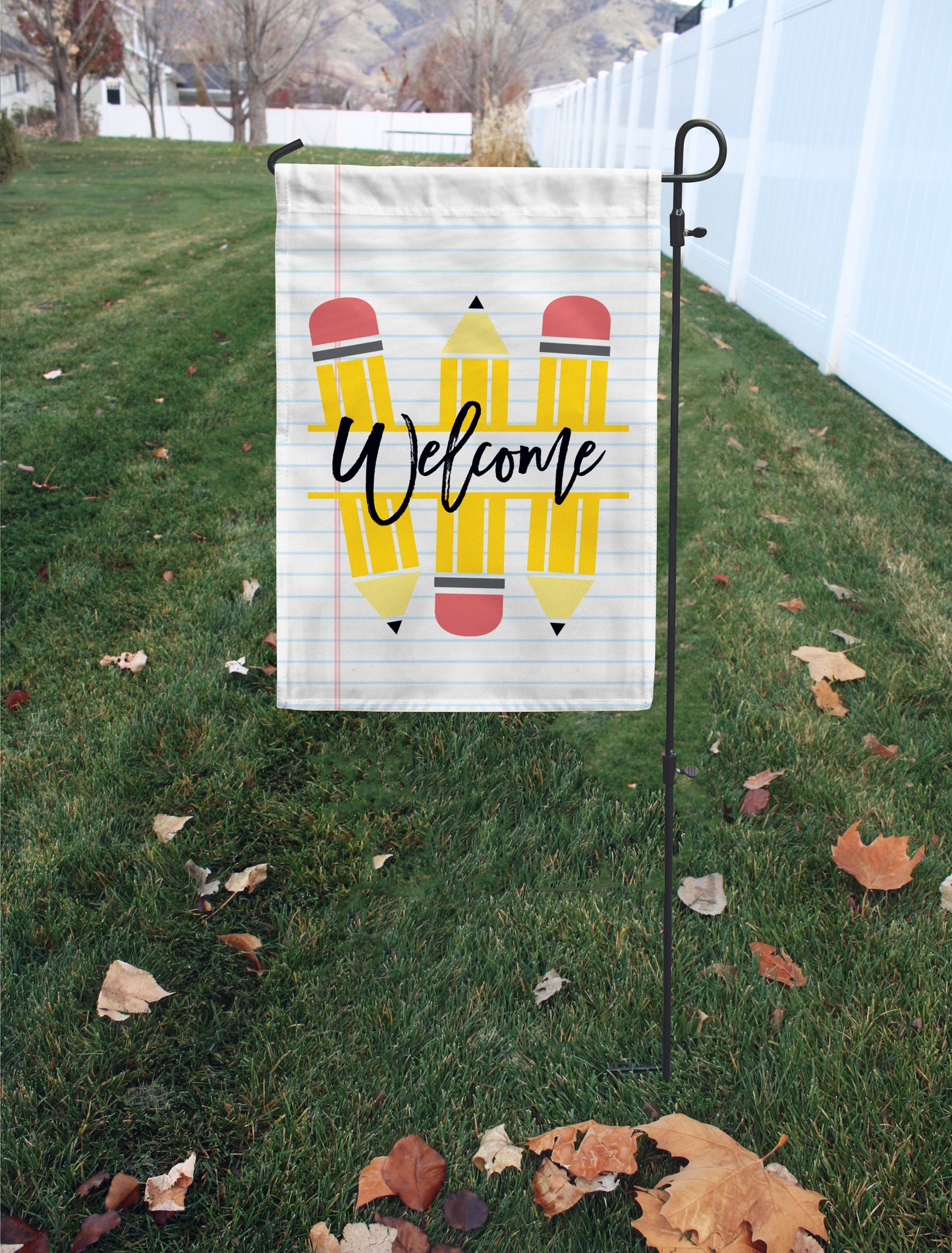 Welcome Pencils Teacher Gift Classroom School Home & Garden Flag - Second East