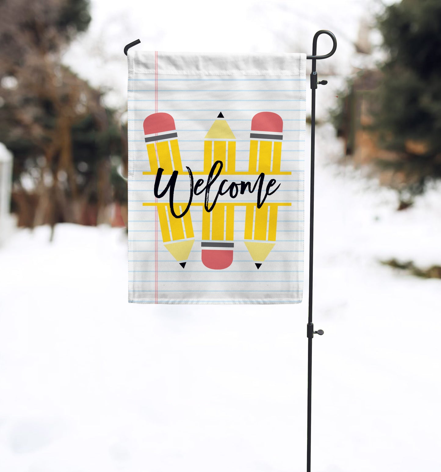 Welcome Pencils Teacher Gift Classroom School Home & Garden Flag - Second East