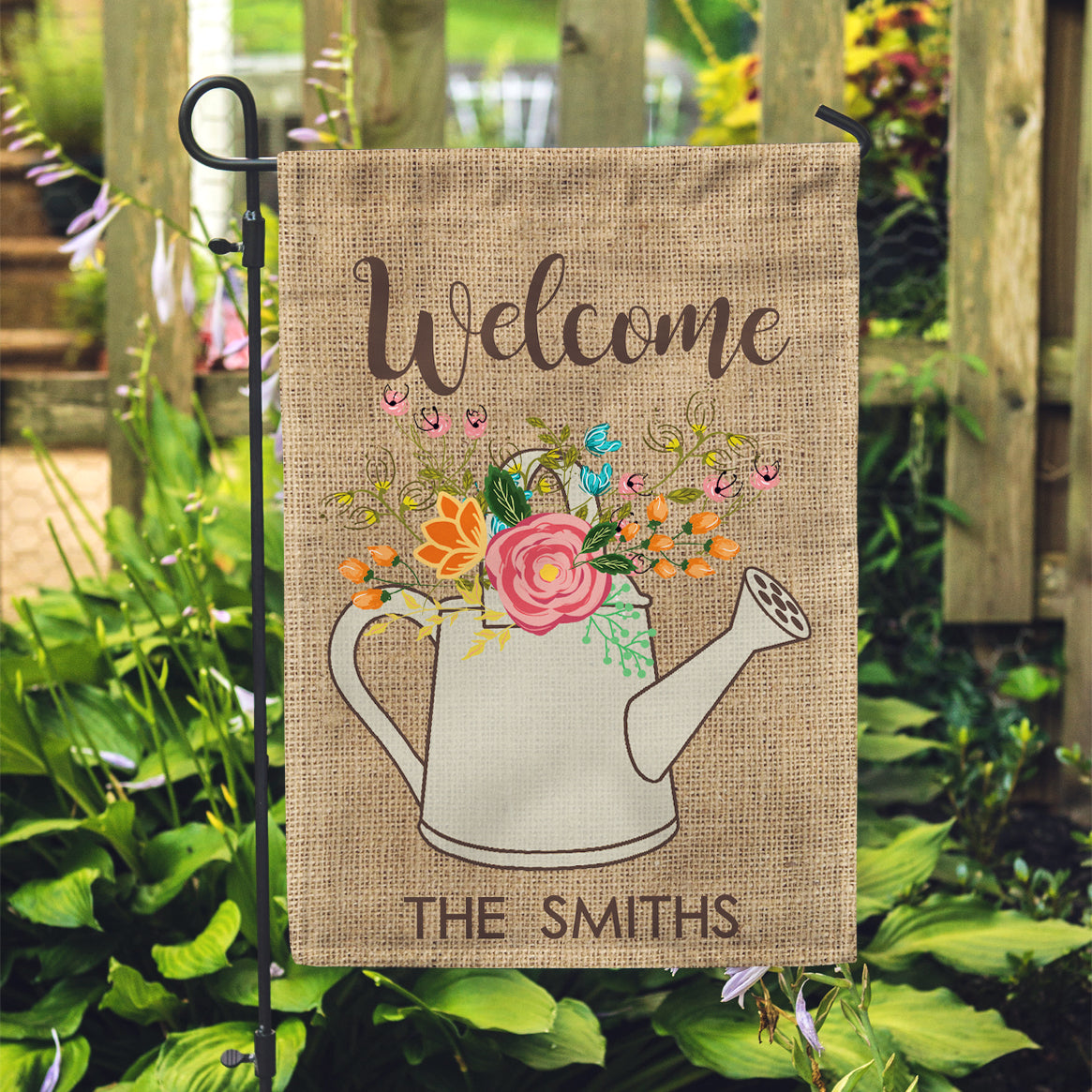 Personalized Garden Flag - Burlap Floral Custom Flag - 12" x 18" - Second East