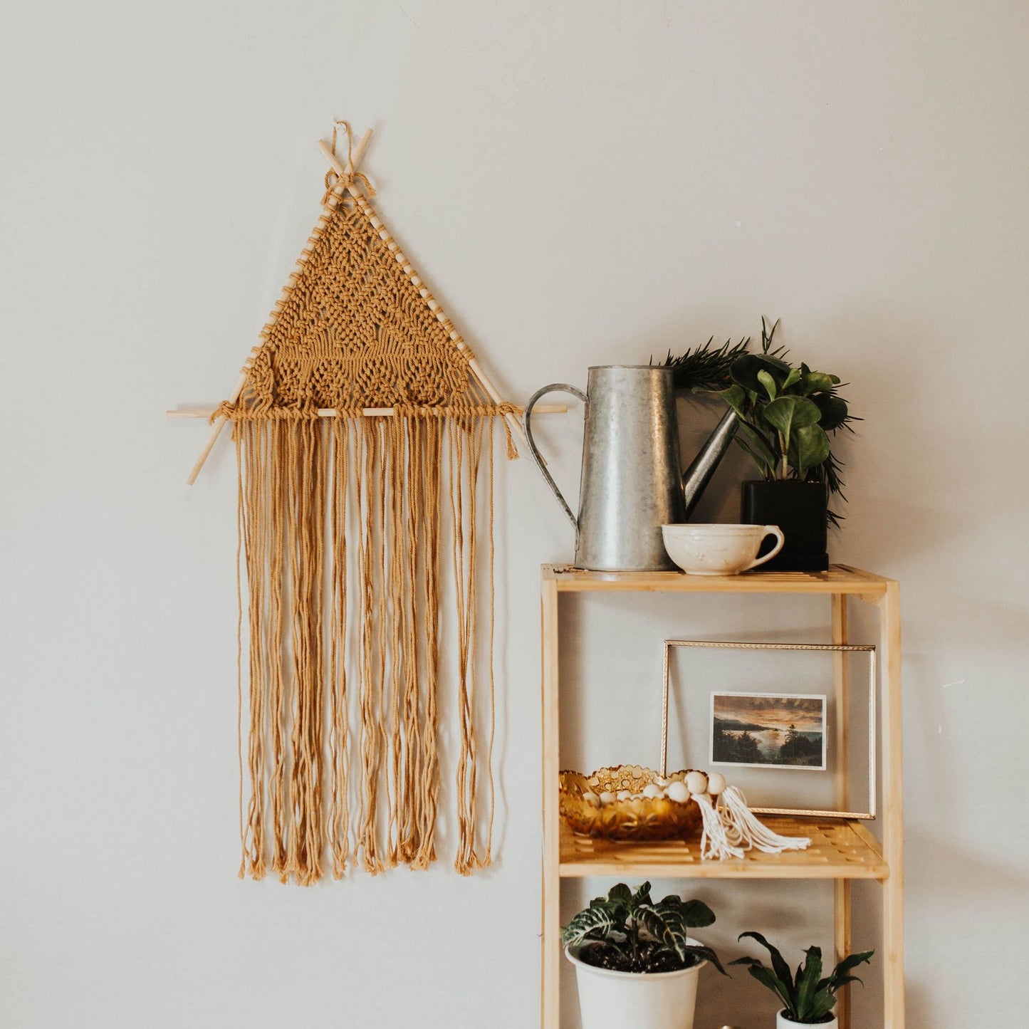 Golden Macrame Triangle Wall Hanger - Second East LLC