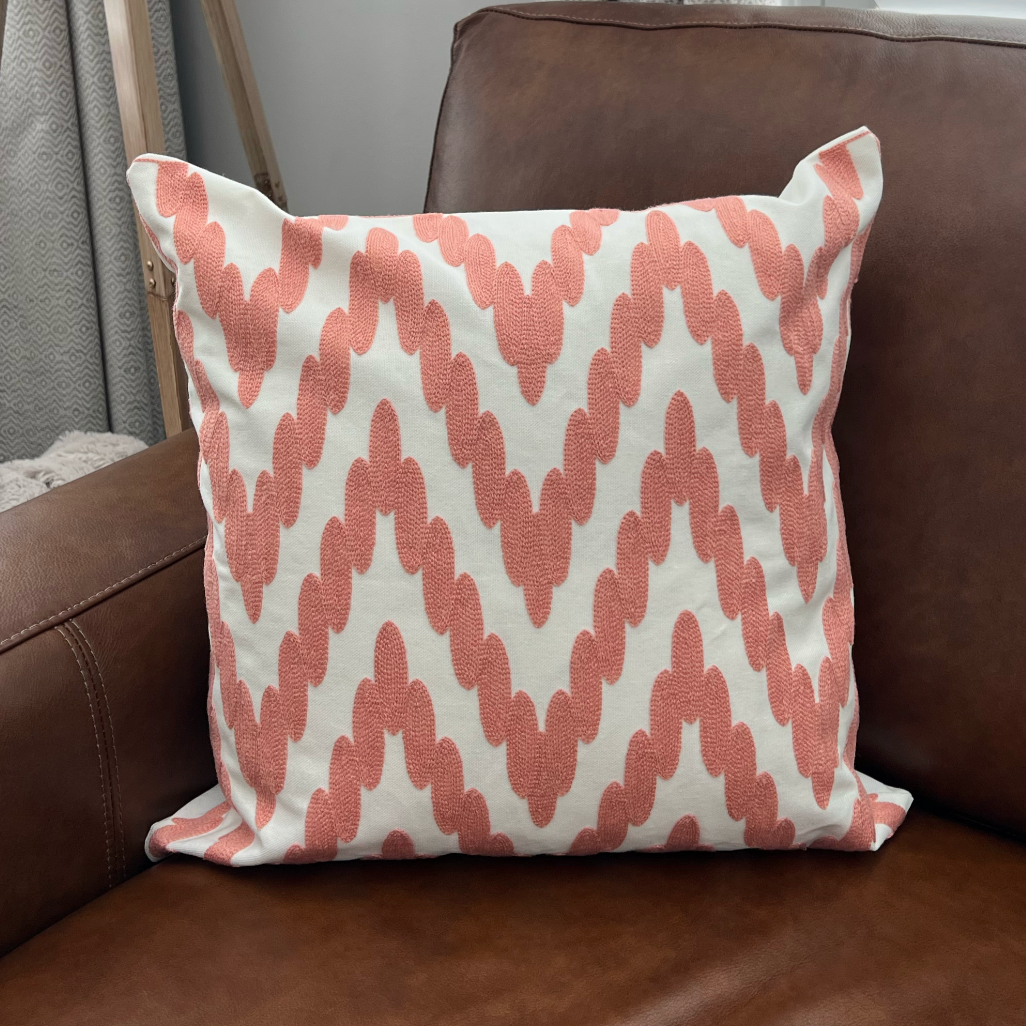 Embroidered Pillow Cover - Pink Zig Zag - Second East LLC