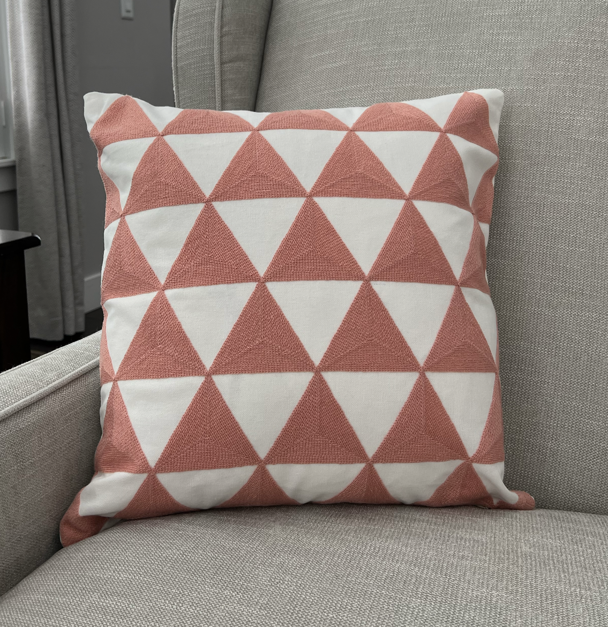 Embroidered Pillow Cover - Pink Triangle - Second East LLC