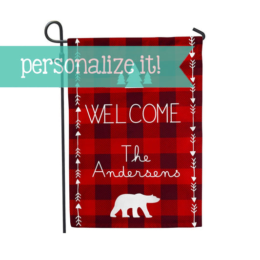 Personalized Garden Flag - Buffalo Plaid Red Check Arrow Home Yard Flag - 12" x 18" - Second East