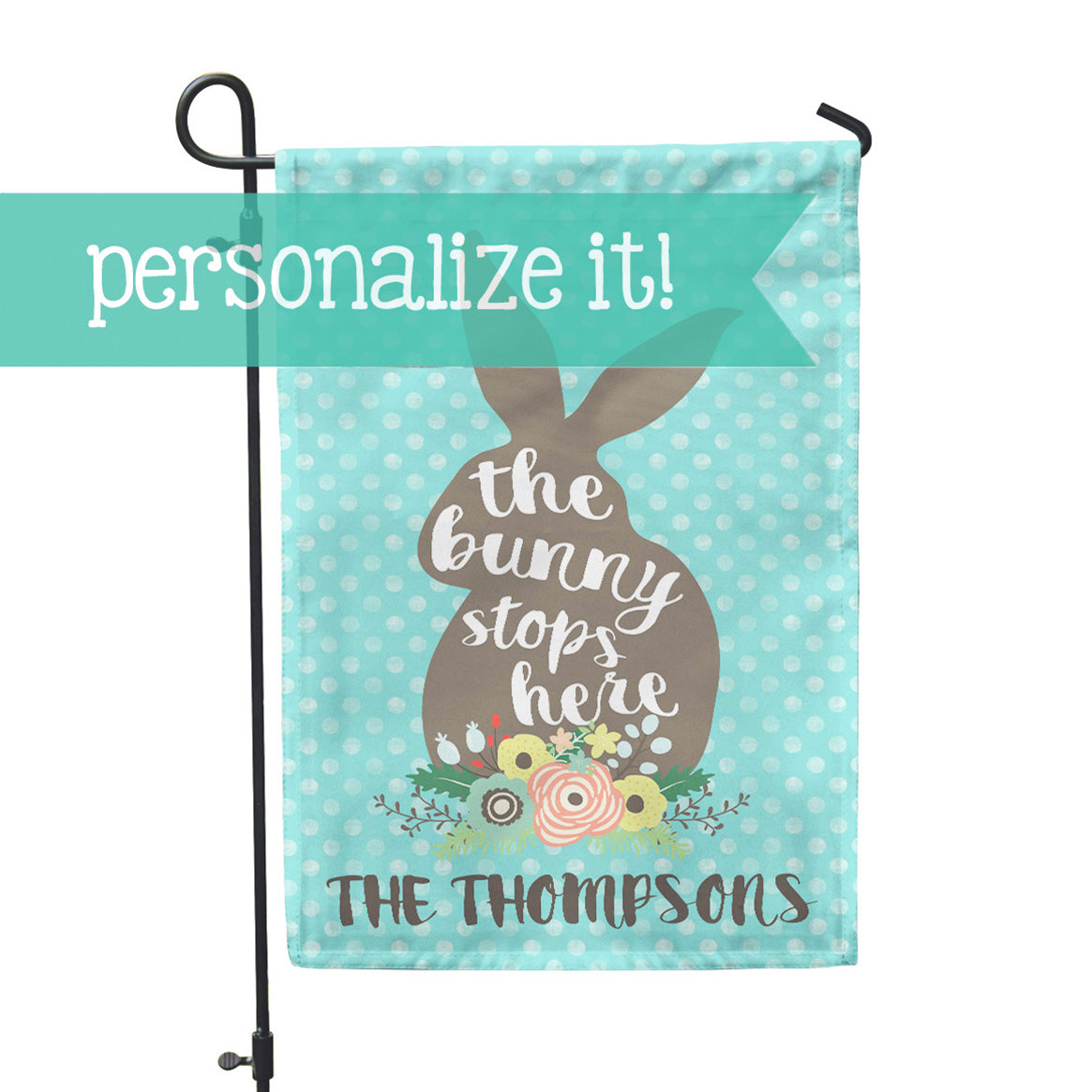 Personalized Garden Flag - Bunny Stops Custom Flag - 12" x 18" - Second East