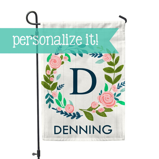 Personalized Garden Flag - Initial Floral Home Flag - 12" x 18" - Second East