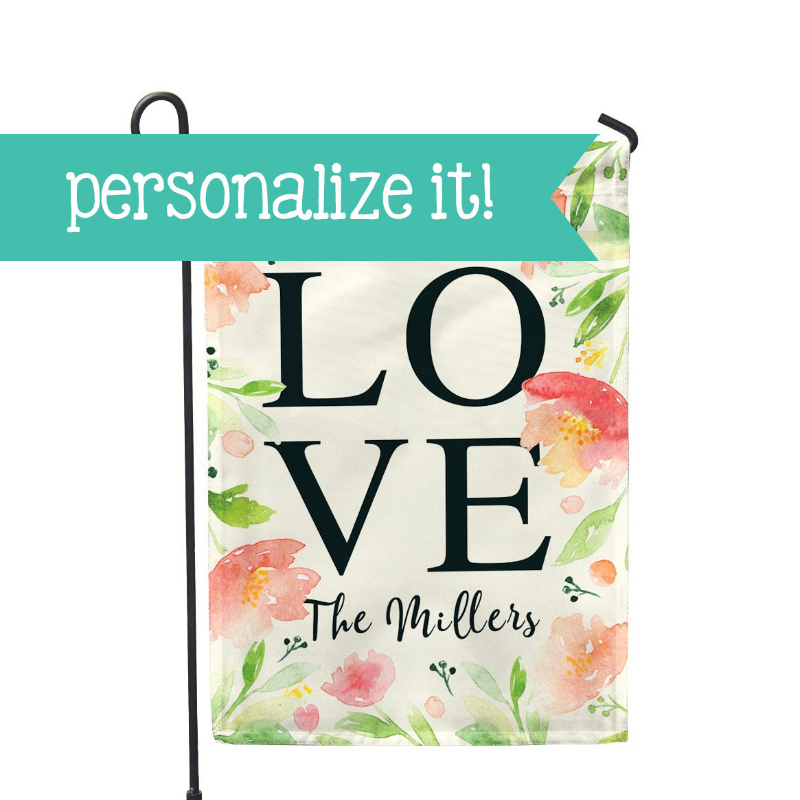 Personalized Garden Flag - Love Floral Custom Flag - 12" x 18" - Second East