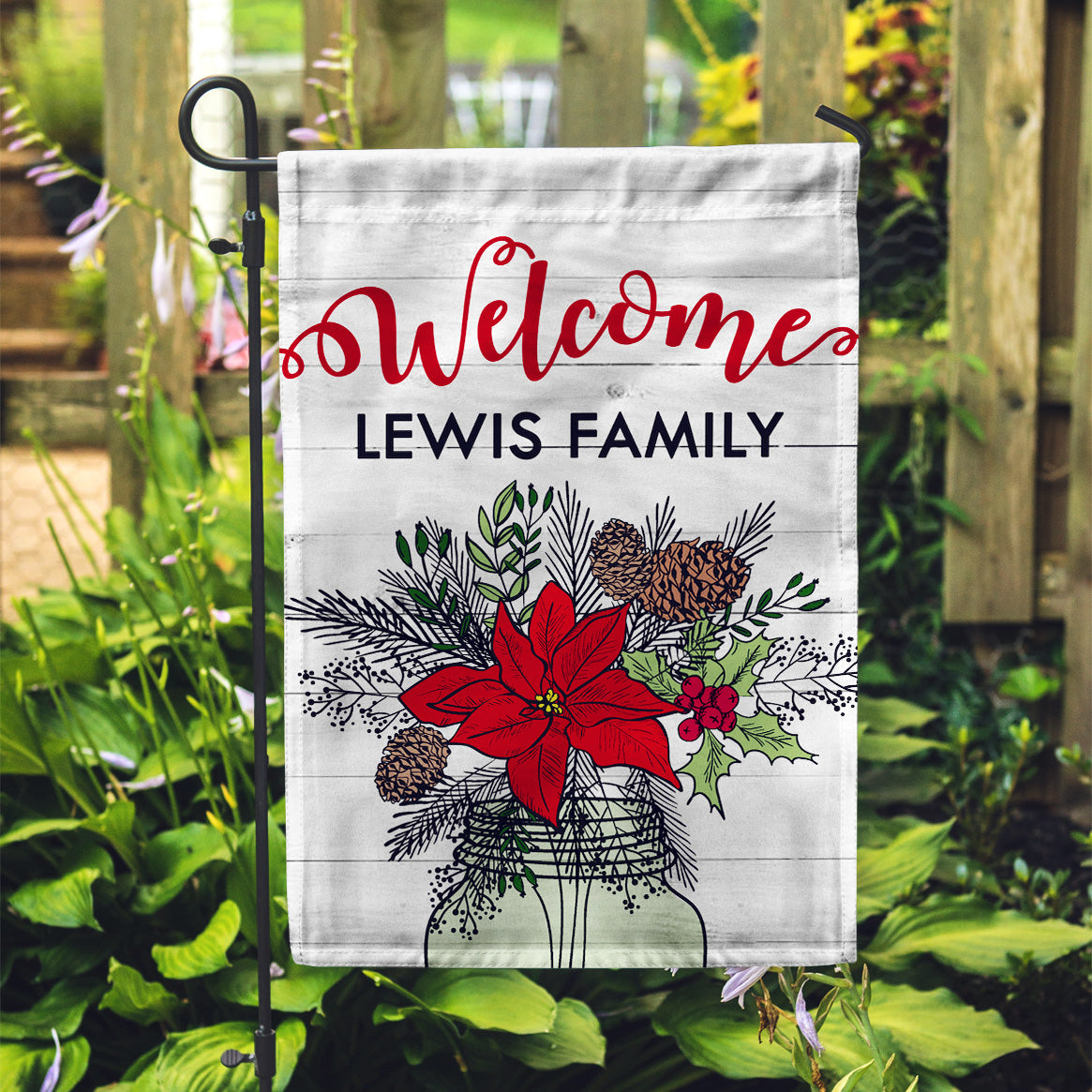 Personalized Garden Flag - Poinsetta Custom Home Flag - 12" x 18" - Second East