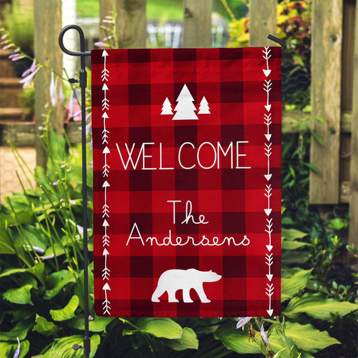 Personalized Garden Flag - Buffalo Plaid Red Check Arrow Home Yard Flag - 12" x 18" - Second East