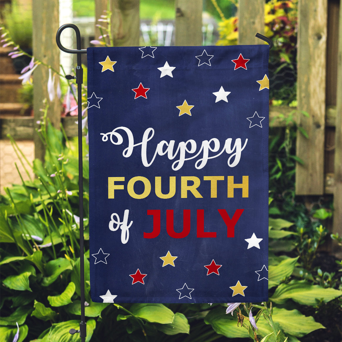 GOLD FOIL Happy Fourth Garden Flag  12" x 18" - Second East