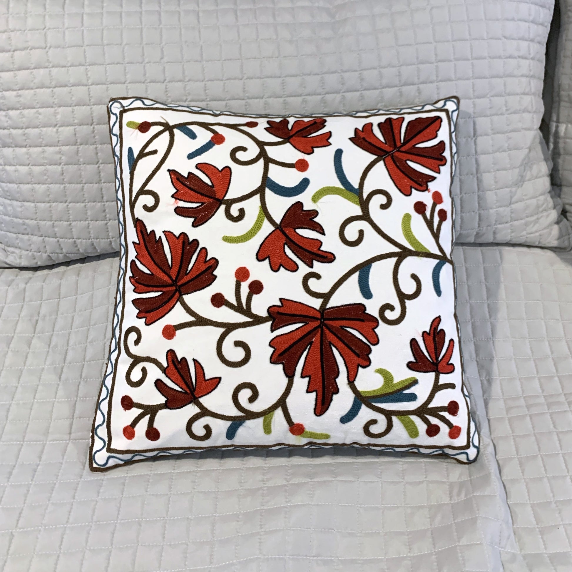 Embroidered Pillow Cover - Leaf and Vine - Second East LLC