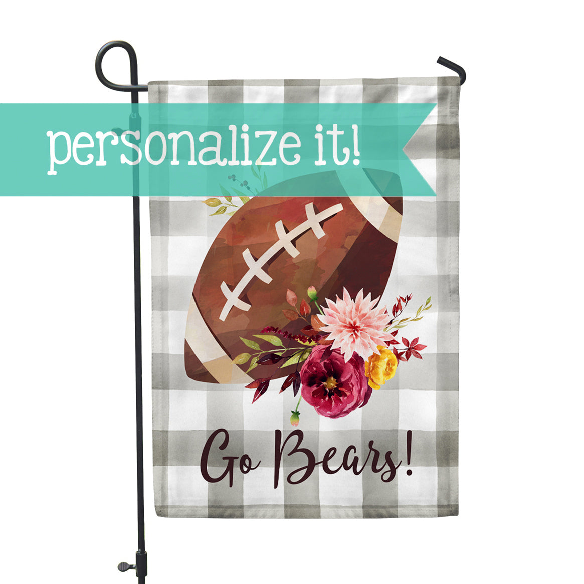 Personalized Plaid Football Home + Garden Flag - Second East