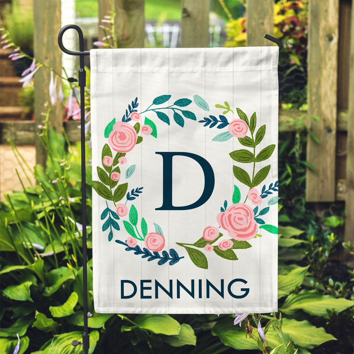 Personalized Garden Flag - White Floral Initial Custom Yard Flag - 12" x 18" - Second East