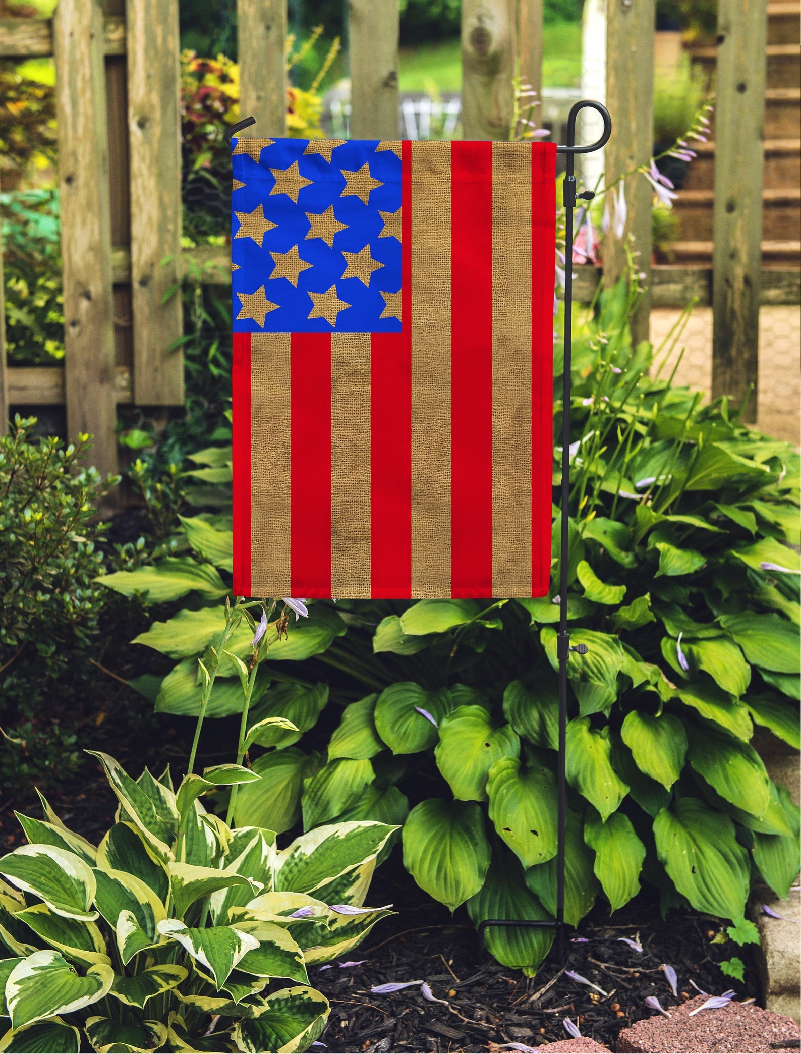 Burlap American Garden Flag 12" x 18" - Second East