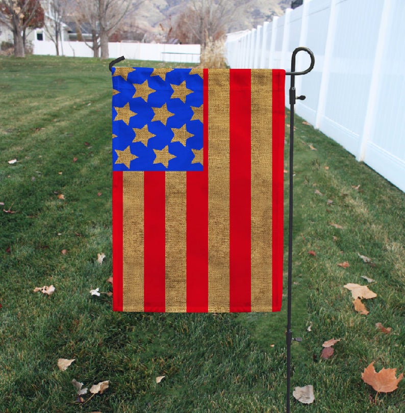 Burlap American Garden Flag 12" x 18" - Second East