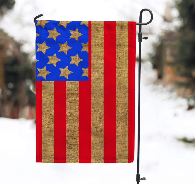 Burlap American Garden Flag 12" x 18" - Second East