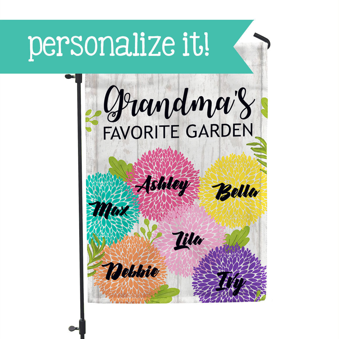 Personalized Garden Flag - Grandma's Favorite Garden - 12" x 18" - Second East